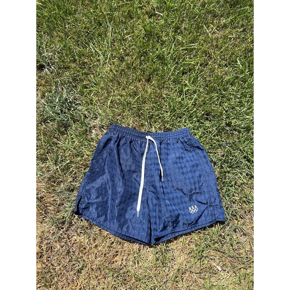 USA Olympics Nylon Shorts Mens Med Blue Vintage 90s Team USA Athletic
